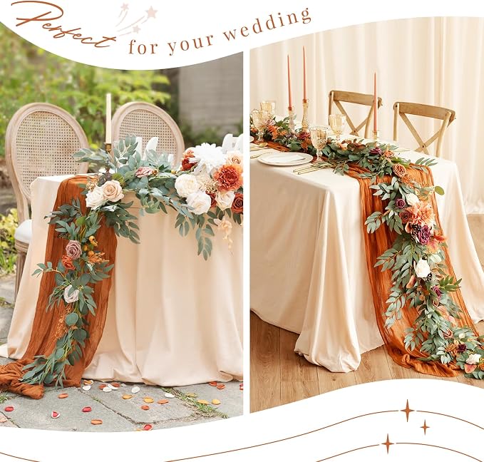 YMHPRIDE 12 Pack Cheesecloth Table Runner 35x120in Terracotta Table Runner | - Image 6