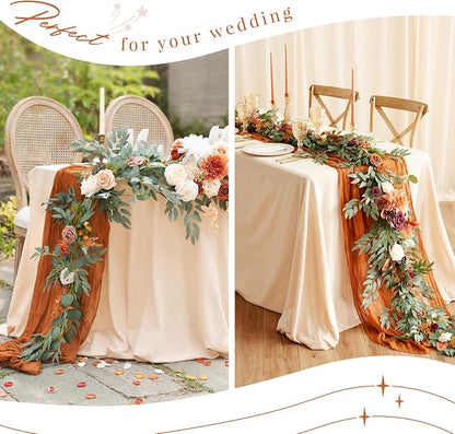 YMHPRIDE 12 Pack Cheesecloth Table Runner 35x120in Terracotta Table Runner | - Image 6