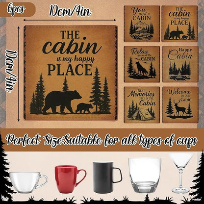 Rustic Cabin Bear Artificial Leather Coasters Set of 6 - Image 2