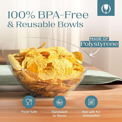 Posh Setting - Silver Plastic Serving Bowls Angled & Candy - Salad & Fruit Serving Bowls Wedding - 8 OZ, Glitter, 5 Pack