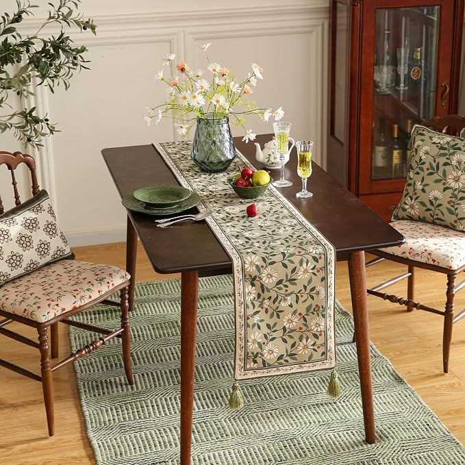 Designer Vintage Linen Table Runner, Floral Pattern, Dining Table, Thanksgiving - Image 2