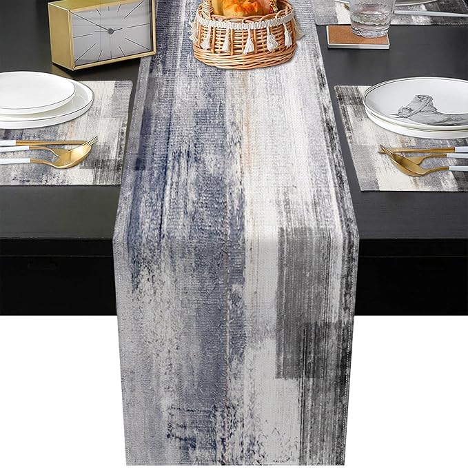 Emvency Table Runner and Placemats Set of 6, Abstract Gray Grey | Dark Art - Image 3