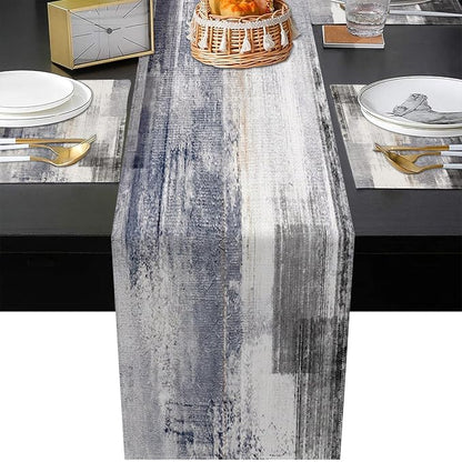 Emvency Table Runner and Placemats Set of 6, Abstract Gray Grey | Dark Art - Image 3
