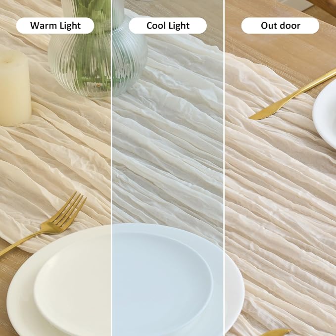 Asee'm 3pcs Beige Cheesecloth Table Runner Summer 10FT Boho Gauze Rustic | Boho - Image 8