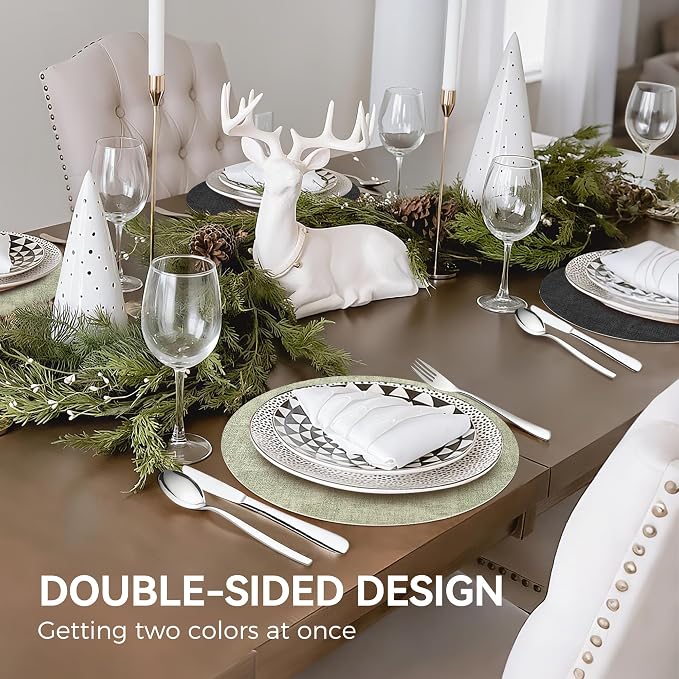 NCUE 13" Faux Leather Round Placemats Set of 6, Reversible Dual-Color | - Image 6