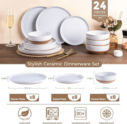 AmorArc Dinnerware Sets for 8, 24 Pieces Ceramic Plates and Bowls Set | Scratch - Image 3