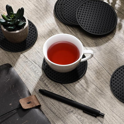 Eccliy 60 Pack Silicone Coasters for Drinks Nonslip Silicone Drink Coasters Cold Hot Heat Resistant for Table Tabletop Coffee Bar (Black)