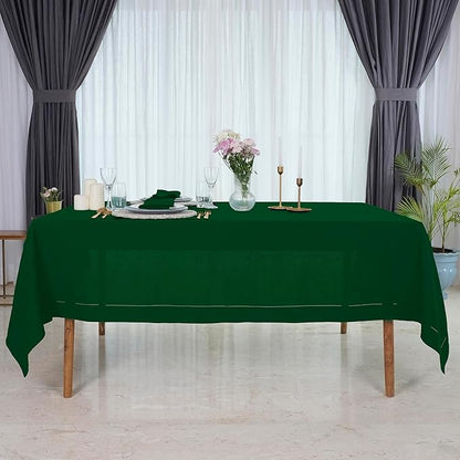 D'Moksha Homes Forest Green Linen Tablecloth for Rectangle Tables 60 x 84 Inch - Classic Hemstitch 100% Pure Linen Green Table Cloth - Machine Washable Dining Tablecloth for St Patricks Day, Easter