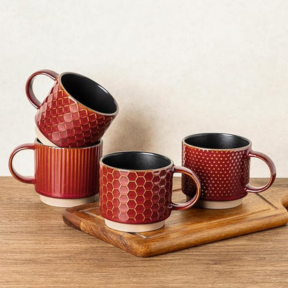 GBhome 12 OZ Stackable Coffee Mugs Set of 4, Ceramic Coffee Cups Set | 4 by GBhome