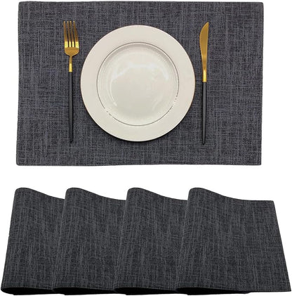 Rilassato Textile Placemats, Set of 4 Heat-Resistant Placemats for Kitchen Table, Washable Durable Linen Table Mats Woven Placemats (4, Charcoal Grey)
