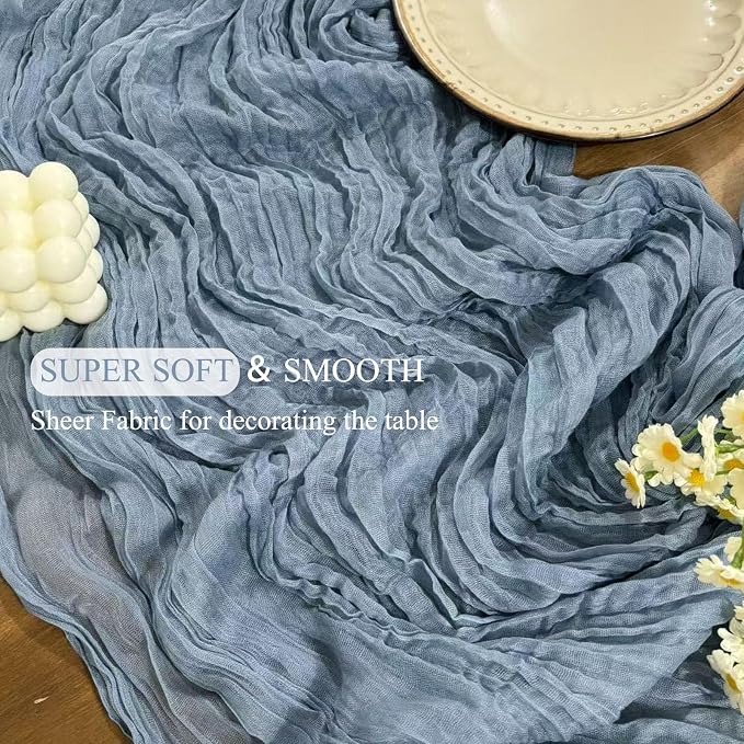 3Pack Dusty Blue Cheesecloth Table Runners 17x108inch Sheer Table Runner | - Image 4