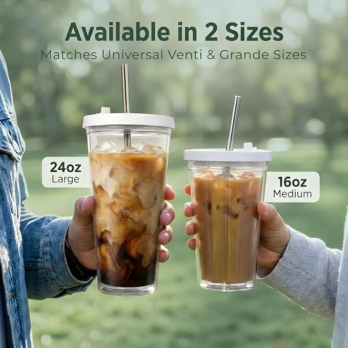 Reusable Iced Coffee Cup with Lid and Straw, 16 oz/Grande, BPA-Free Double-Wall - Image 5