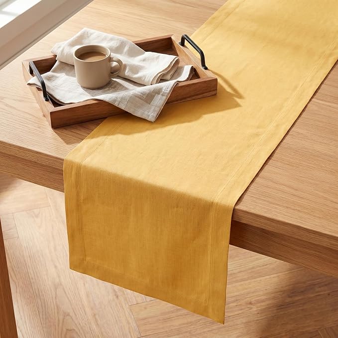 Solino Home 100% Pure Linen Table Runner Mustard Yellow, Fete 14 x 48 in | - Image 2
