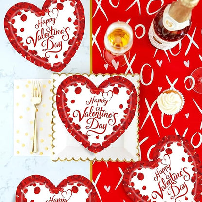 20 Pieces Happy Valentine's Day Paper Plates, 7" Disposable Rose Love Heart Paper Plates Dessert Dinner Plate, Weddings Anniversary Valentine's Day Party Supplies