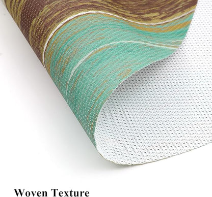 SHACOS Small Round Table Placemats Set of 5 Woven Vinyl Wedge Placemats with Centerpiece Round Table Mats Wipe Clean, Teal Brown Stripe Wood Board