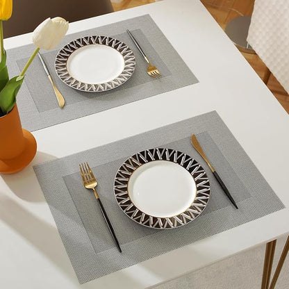 Vinyl Placemats Heat-Resistant Table Mats Washable Easy Clean Plastic Placemats for Dining Table Set of 4 (Dark Silver)