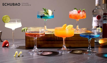 Coupe Glasses Set of 6, 10oz Ribbed Large Martini Glass - Image 6