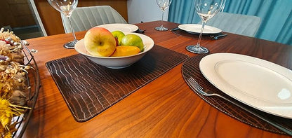 Nikalaz Set of 4 Placemats and 4 Coasters Made of Recycled Leather (18''x13'', Crocodile Embossing)