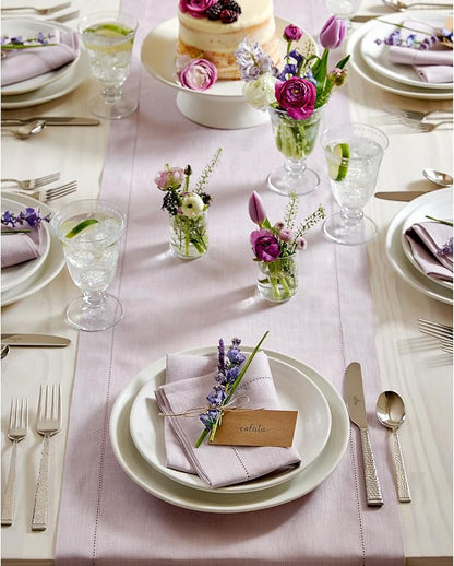 Solino Home 100% Pure Linen Dining Table Runner Lilac Hemstitch, 14 x 72 in | - Image 9