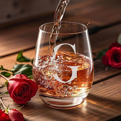 Valentines Day Gifts for Her, Gifts for Women Her Friend Mom Grandma Wife Sister Bridesmaid Nurse, Birthday Galentines Mothers Day Christmas, Personalized Initial Customized Wine Glasses 18OZ(G)