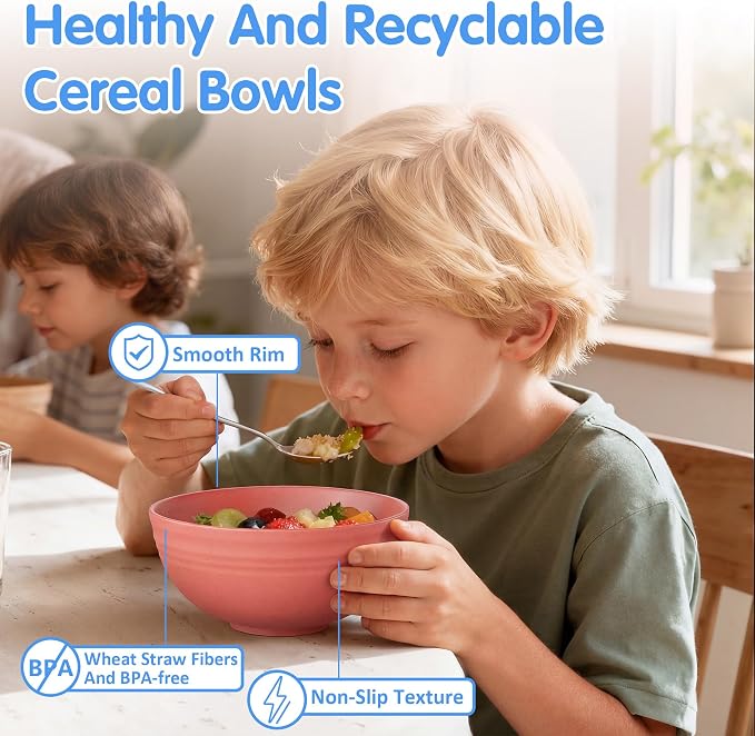 Quatish 4 PCS Unbreakable Cereal Bowls, Dishwasher & Microwave Safe Wheat Straw - Image 5