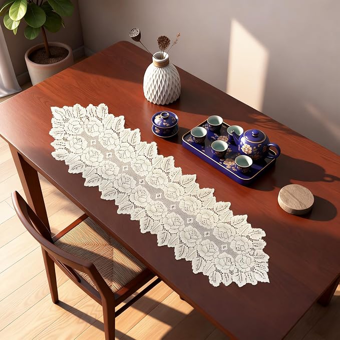 Beige Oval Lace Table Runner Doilies, Cotton Handmade Crochet Placemats - Image 5