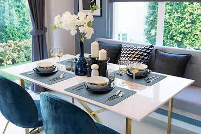 More Décor Faux Leather Placemats Set of 4 for Dining Table – Waterproof, Wipeable, Washable, Stain & Heat Resistant, Non-Slip Table Mats – 12 X 17 Inch, Blue