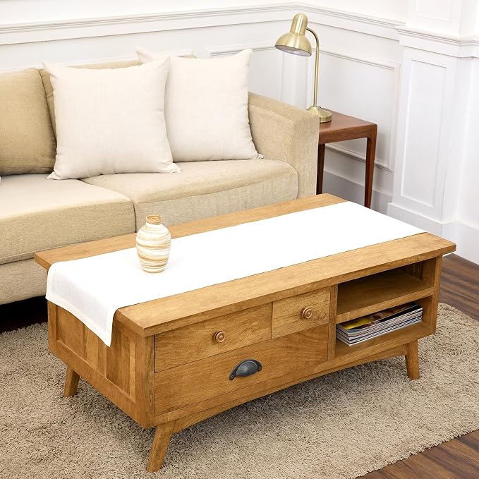 Solino Home 100% Linen Dining Table Runner White Woven, Fete 14 x 48 in | Table by SolinoHome