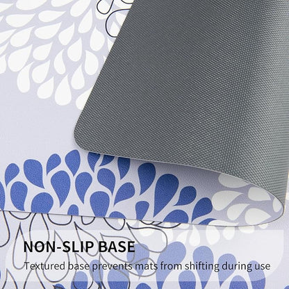 QIYI Placemats Set of 6, 12x18 Inch Faux Leather Place Mats for Kitchen Dinning, Heat Resistant Anti Slip Flower Table Mats, Waterproof Wipeable Washable Placemat Party Table Décor, Blue Floral Burst