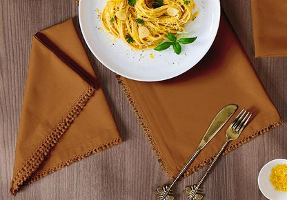 Bedding Craft Cotton Cloth Dinner Napkins Set of 12 – 18x18 Desert Sun with Decorative Lace Selvedge – Durable Machine Washable Fabric Napkins for Weddings, Baby Showers, Parties & Dining