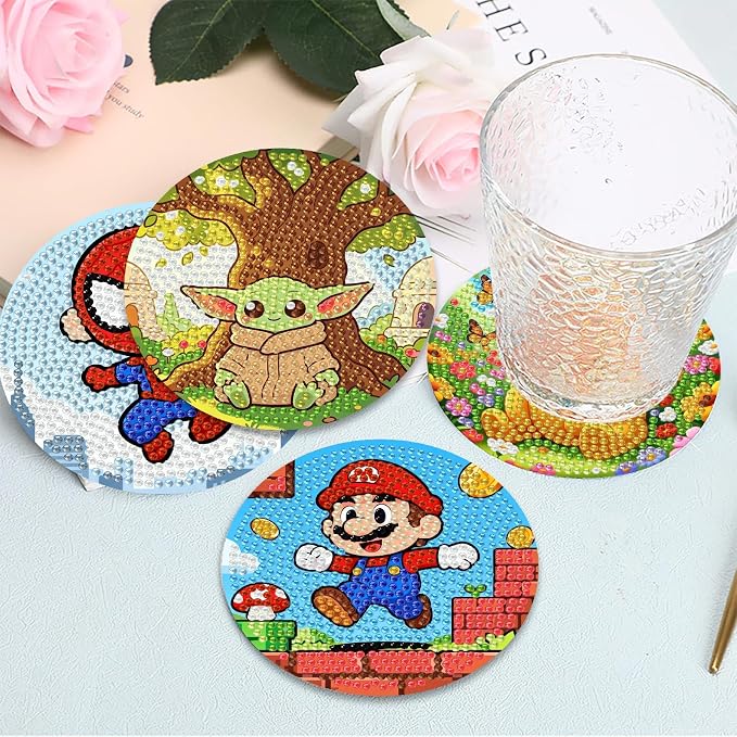 Cartoon Diamond Art Coasters for Adults & Kids, 7 Packs Diamond Painting - Image 6