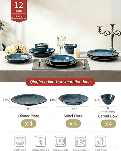 4-piece set, natural active glaze plate and bowl set, microwave and dishwasher - Image 2