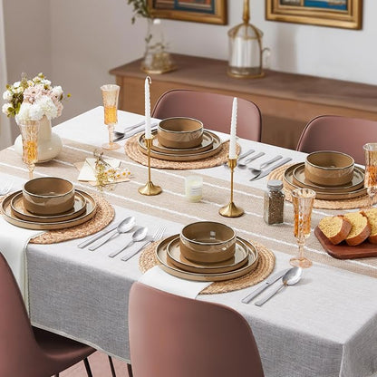 LIANYU Dinnerware Sets for 4, 12 Piece Modern Stoneware Dishes Set | Elegant - Image 8