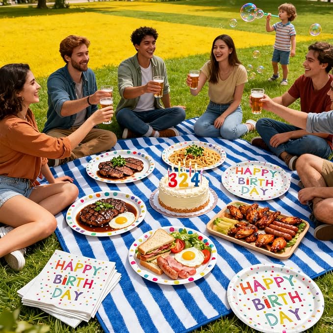 40 Pcs Birthday Plates and Napkins Party Supplies, 9-inch Disposable Happy - Image 7