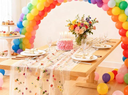 Table Runner 10FT Floral Gauze Tea Party Decorations Embroidery | Champagne - Image 8