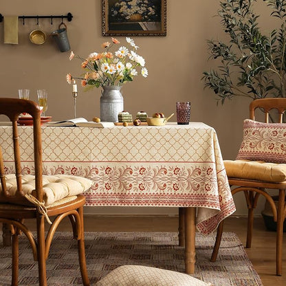 ISAENNE Designer Linen Floral Tablecloth Rectangle,Pale Yellow Elegant Farmhouse Indoor Table Cloth,Durable Decor Tablecloths for Dining Kitchen Thanksgiving Christmas,55"*87"-Chamonix A