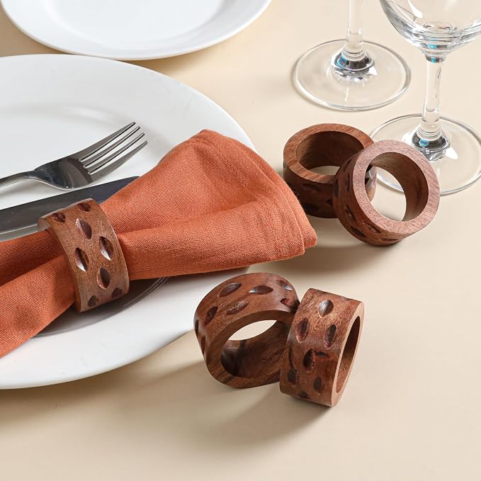 Handcrafted Wooden Napkin Rings Set of 12, Hardwood Dinner Napkin Holders - Image 5