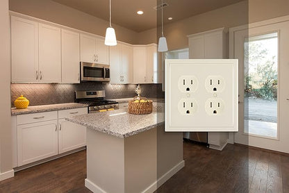 Henne Bery Modern Edge Decorative Wall Plate Switch Plate Outlet Cover, Durable Solid Zinc Alloy (Double Duplex, Light Almond)