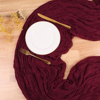 Burgundy Red Fall Thanksgiving Cheesecloth Table Runner 13.3FT Long Boho - Image 4