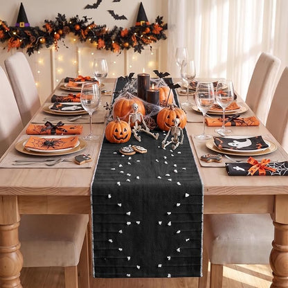 Artoid Mode Black Farmhouse Rustic Cotton Woven Table Runner, Seasonal - Image 3