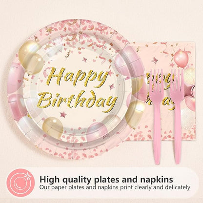 96 Pcs Blush Beige Birthday Party Decorations, Serves 24 | Boho Dusty Pink - Image 2