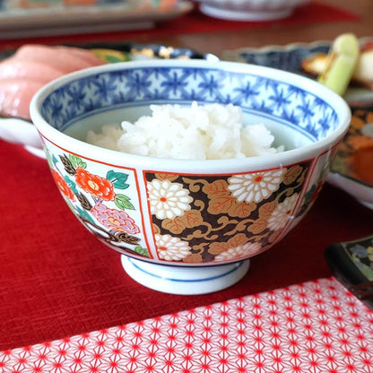 Japanese Blue and White Floral Porcelain Rice Bowl Set, 4.5 inch Small Decorative Japanese Bowl, Vintage-Style Asian Tableware, 2-Piece Porcelain Rice Bowls for Serving Rice or Side Dishes