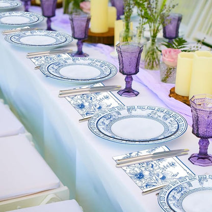 180PCS Blue White Paper Plates and Napkins Party Supplies Serve 60 | Disposable - Image 8