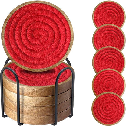 Wood Coasters for Drinks, Eykao Absorbent Coaster Sets of 5, Woven Drink by Eykao