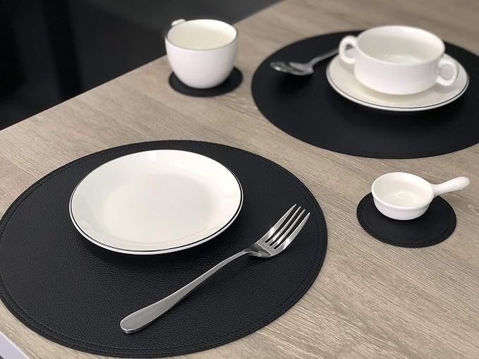Set of 6 Faux Leather Round Placemats and Coasters, Coffee Mats Kitchen Table - Image 5