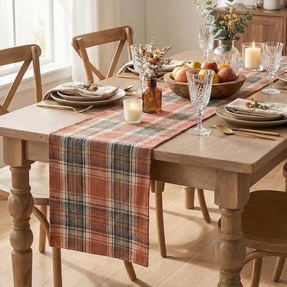 Artoid Mode Rust Farmhouse Plaid Fall Table Runner 13x60 Inch | Holiday Kitchen - Image 6