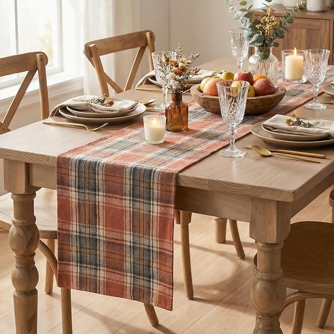 Artoid Mode Rust Farmhouse Plaid Fall Table Runner 13x108 Inch | Holiday - Image 6