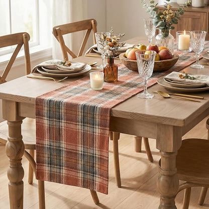 Artoid Mode Rust Farmhouse Plaid Fall Table Runner 13x36 Inch | Holiday Kitchen - Image 6