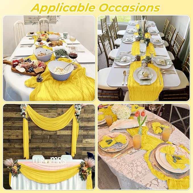 6 Pack Lemon Yellow Cheesecloth Table Runner 20 x 120 Inch Gauze Table Runner - Image 6