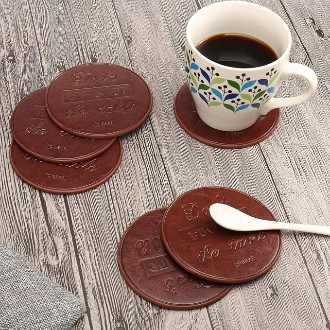 Funny Coasters, Thipoten 6 Pcs Leather Coasters - Image 5